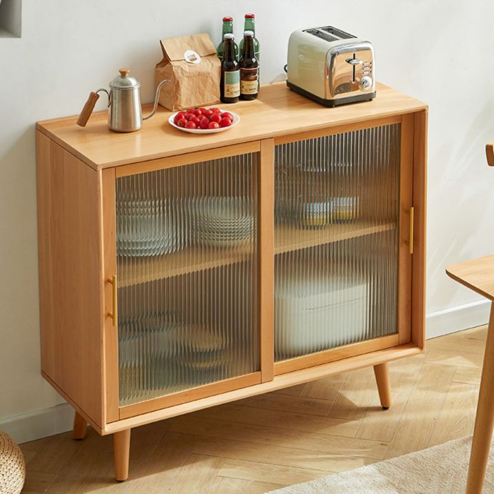 Contemporary Beech Dining Server Glass Doors Buffet Server for Dining Room Clearhalo 'buffet_sideboard' 'Buffets & Sideboards' 'furn' 'furn_buffet_sideboard' 'Furniture' 'Kitchen & Dining Furniture' 1200x1200_e60bb506-f5be-4a55-b225-2e7e5671507a