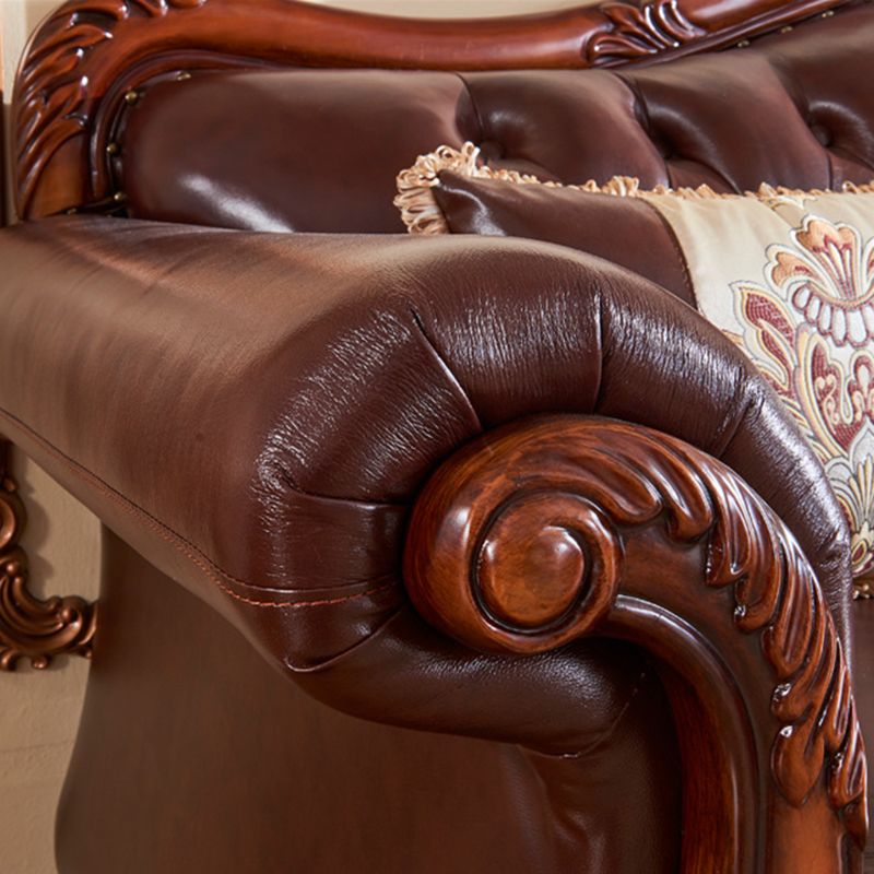 Sofá de cuero genuino Sofá con brazo enrollado con retroceso en marrón