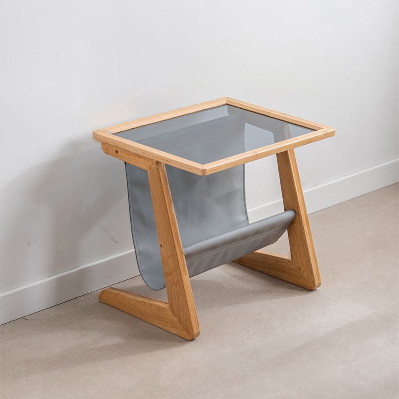 Mesa lateral de vidrio rectángulo moderno Mesa de base abstracta de madera con soporte de revista