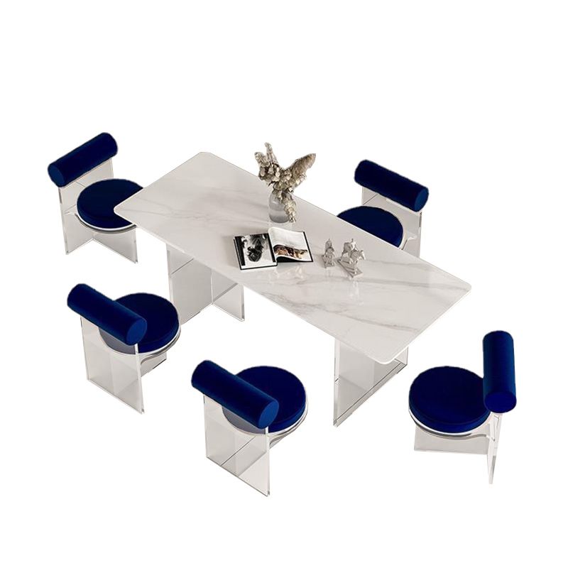 Estilo contemporáneo 1/2/4/6 Piezas Sillas de comedor Muebles de piedra rectangulares en blanco