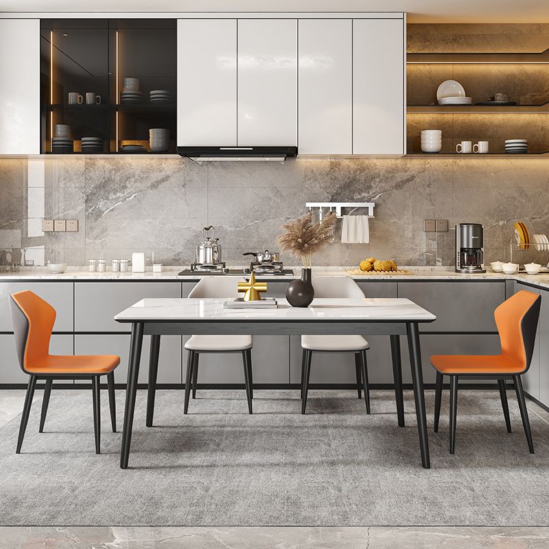 Rectangle Fixed Dining Table Industrial Sintered Stone White Home Table