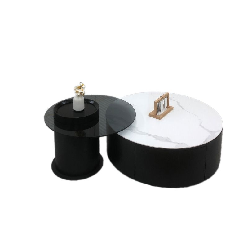 Round Stone Coffee Table Pedestal Nesting Coffee Table Set with Drawer Clearhalo 'Coffee & Accent Tables' 'Coffee Tables' 'coffee_tables' 'furn' 'furn_coffee_tables' 'Furniture' 'Living Room Furniture' 1200x1200_e61517cb-cb71-4ab1-be3f-08d3c0b1f282