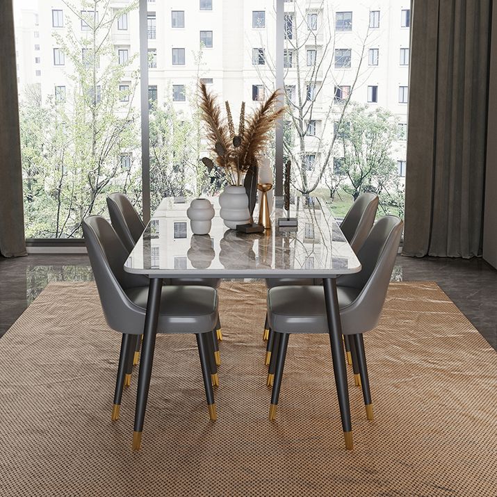 Contemporary Rectangle Stone Table for Restaurant Black Metal Pedestal Dining Table Clearhalo 'Dining Tables & Seating' 'Dining Tables' 'dining_table' 'furn' 'furn_dining_table' 'Furniture' 'Kitchen & Dining Furniture' 1200x1200_e6172706-f763-4d35-8cb2-f02077edfe36