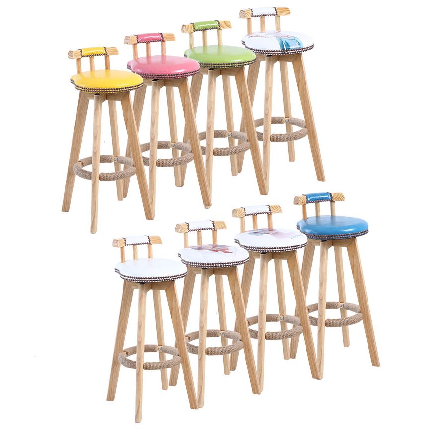 Moderner rotierbarer Rückenlehne Counterhocker Holz Café Barhocker mit Lederkissen