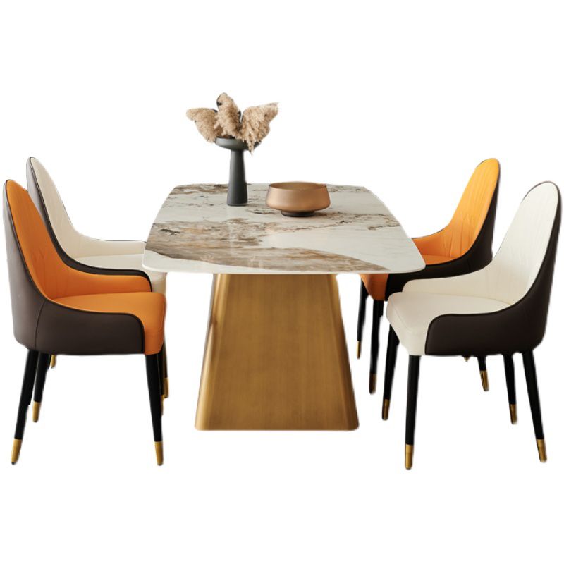 Metal Traditional Luxury Rectangle Indoor Table Sintered Stone Table with Pedestal Clearhalo ' dining_table' 'Dining Tables & Seating' 'Dining Tables' 'furn' 'furn_dining_table' 'Furniture' 'furniture_dining_table' 'Kitchen & Dining Furniture' 'kitchen&dining_furn' 'kitchen' 'kitchen_dining_table' 1200x1200_e619fca1-a373-4c1b-82a7-04e4fcda12af