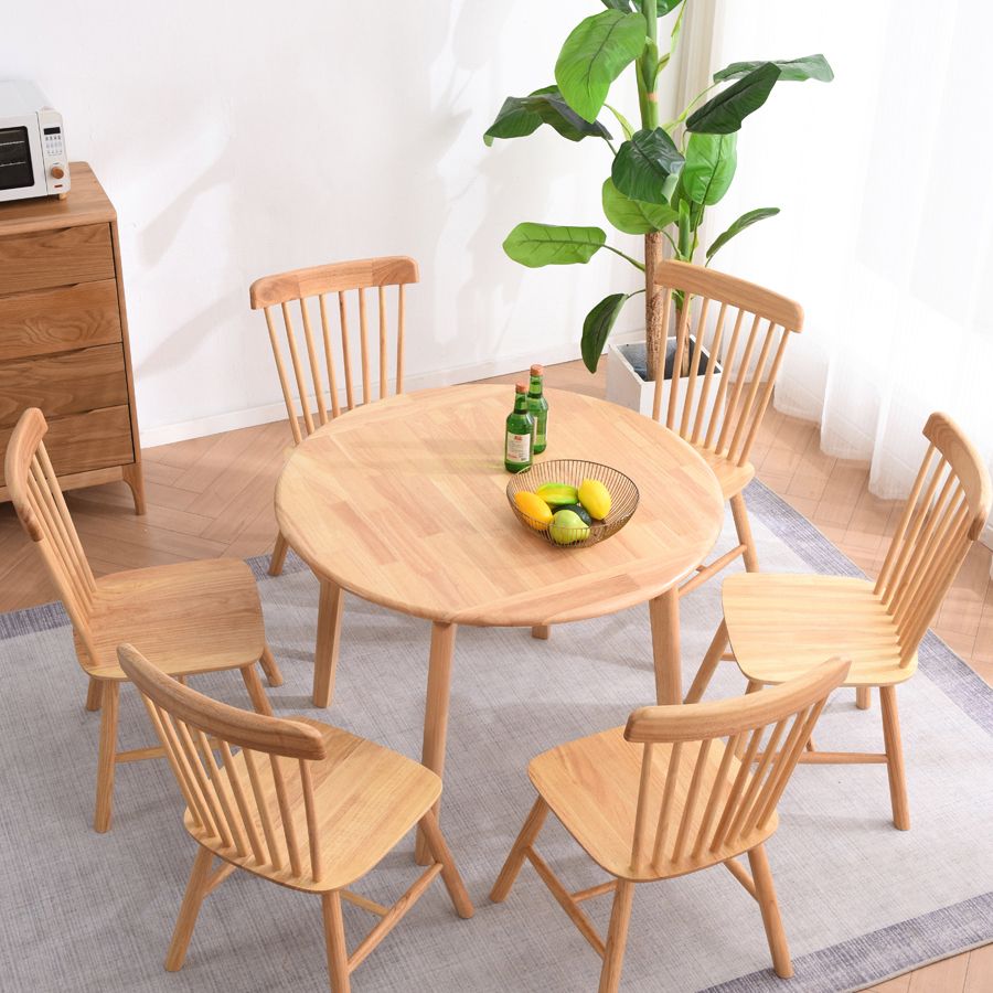 Modern Rubberwood Wood Table 4 Legs Round Home Kitchen Dinner Furniture Clearhalo ' dining_table' 'Dining Tables & Seating' 'Dining Tables' 'furn' 'furn_dining_table' 'Furniture' 'furniture_dining_table' 'Kitchen & Dining Furniture' 'kitchen&dining_furn' 'kitchen' 'kitchen_dining_table' 1200x1200_e61ab266-af13-4a98-93fa-0e605a9d2085