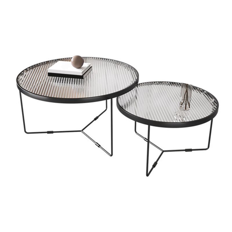 Contemporary Round Glass Top Metal Cross Legs Nesting Coffee Table Clearhalo 'Coffee & Accent Tables' 'Coffee Tables' 'coffee_tables' 'furn' 'furn_coffee_tables' 'Furniture' 'Living Room Furniture' 1200x1200_e620c984-6063-4fb2-9092-ffa6d22efec3
