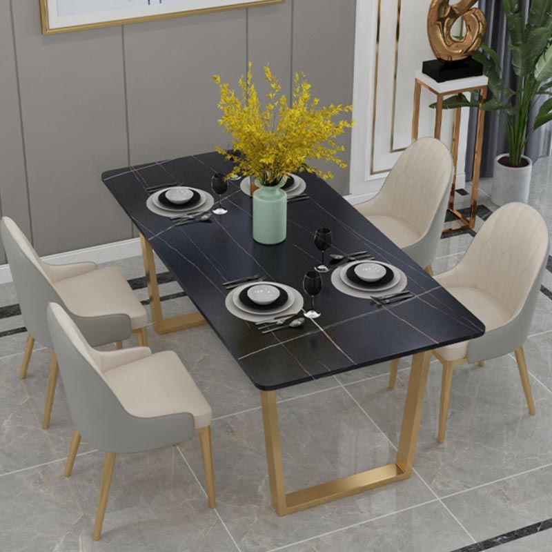 Luxury Sintered Stone Top Kitchen Table Rectangle Table with Double Pedestal in Gold Clearhalo ' dining_table' 'Dining Tables & Seating' 'Dining Tables' 'furn' 'furn_dining_table' 'Furniture' 'furniture_dining_table' 'Kitchen & Dining Furniture' 'kitchen&dining_furn' 'kitchen' 'kitchen_dining_table' 1200x1200_e622993b-b098-474e-8d60-8998ad643dff