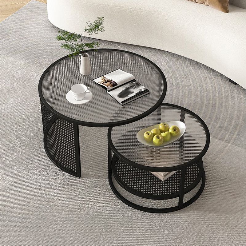 Tropical Coffee Table Glass Top Round Frame Coffee Cocktail Table Clearhalo 'Coffee & Accent Tables' 'Coffee Tables' 'coffee_tables' 'furn' 'furn_coffee_tables' 'Furniture' 'Living Room Furniture' 1200x1200_e6246bf0-f440-455d-8cc2-7f238787c836