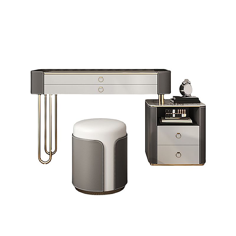Glam Holz Make-up Eitelkeit 4 Schubladen Schiefer Top-Schminktischhocker Set