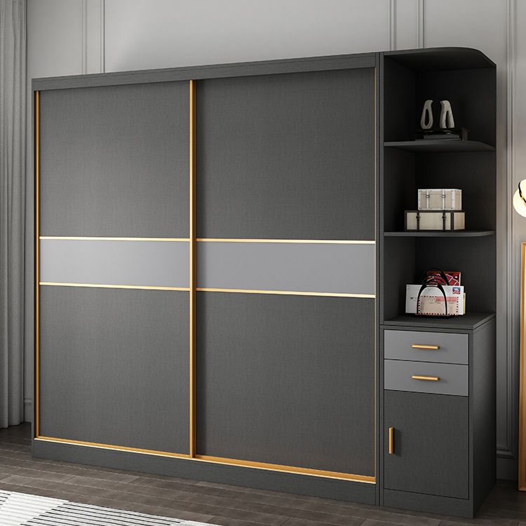 Grey Engineered Wood Wardrobe Cabinet Contemporary Wardrobe Armoire