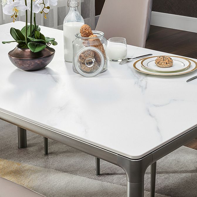 White Stone Top Dining Table Stainless Steel 4 Legs Dining Table Clearhalo 'Dining Tables & Seating' 'Dining Tables' 'dining_table' 'furn' 'furn_dining_table' 'Furniture' 'Kitchen & Dining Furniture' 1200x1200_e627c245-f482-4577-9549-1f7bef4882b0