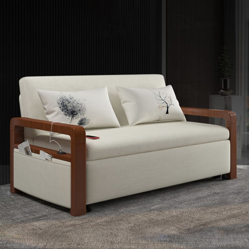 White Futon Sleeper Sofa Bed Contemporary Style with Arms Convertible Sofas Clearhalo 'furn' 'furn_futons' 'Furniture' 'Futons & Daybeds' 'Futons' 'Living Room Furniture' 1200x1200_e629af70-915c-45bc-9ab4-9b20b8dcef22