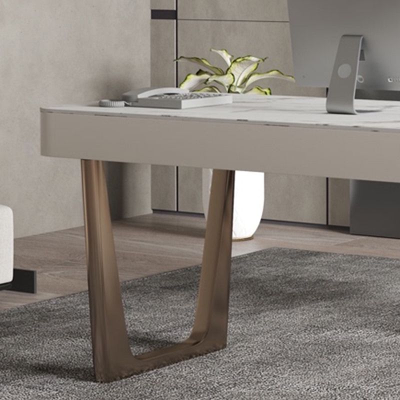 Bureau de bureau en pierre moderne bureau de tâche de forme rectangulaire avec 3 tiroirs en blanc