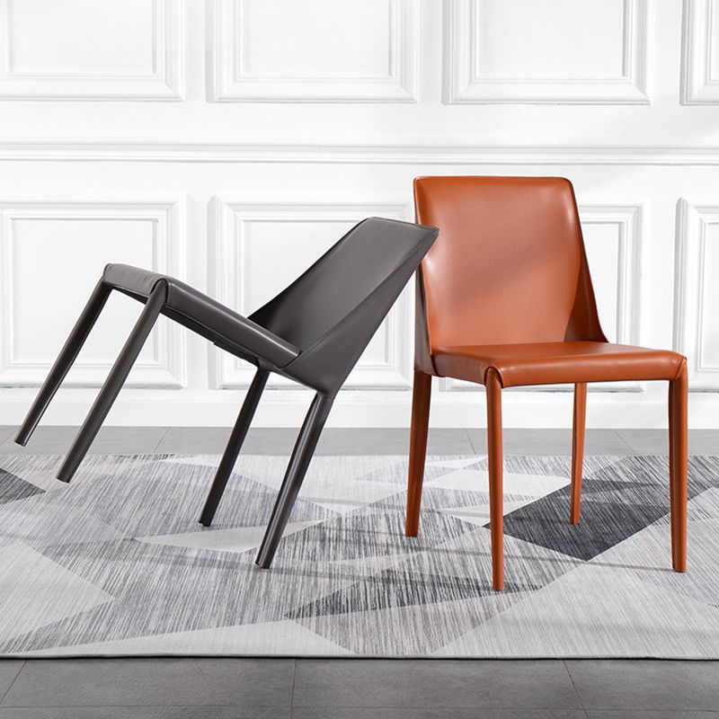 Scandinavian Style Metal Dining Chairs Solid Back Armless Chair for Home Clearhalo ' kitchen&dining_furn' 'Dining Chairs' 'Dining Tables & Seating' 'dining_chair' 'Furniture' 'furniture_dining_chair' 'Kitchen & Dining Furniture' 'kitchen' 1200x1200_e631c017-5832-4d49-9e7d-a6aa8517eac7