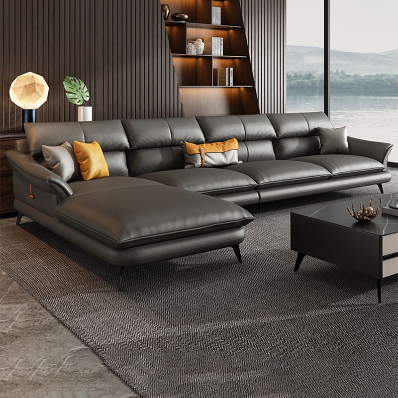 Black Genuine Leather Sectionals/Sofa with Pillow Back for Living Room
