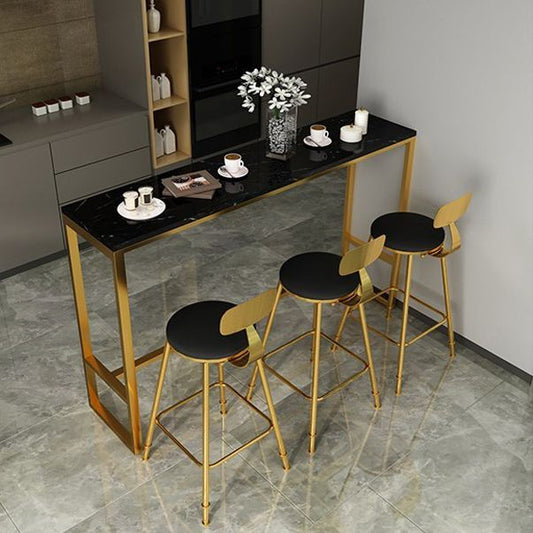 Marble & Wood Bar Dining Table with Rectangle Table Top Trestle Table - 41.3" H Clearhalo 'Bar Furniture' 'Bar Tables' 'bar_tables' 'furn' 'furn_bar_tables' 'Furniture' 'furniture_bar_tables' 'Kitchen & Dining Furniture' 'kitchen&dining_furn' 'kitchen' 1200x1200_e63460fe-82c7-4fee-863f-4b166ea00613