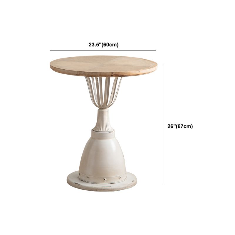 Rustic Wooden Round Top Side Table Metal Pedestal End Table - Distressed Surface Treatment