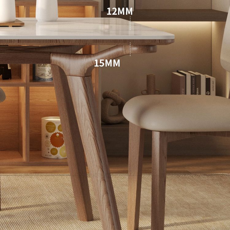 5/7ピース長方形の形の石と無垢材のダイニングテーブルセット