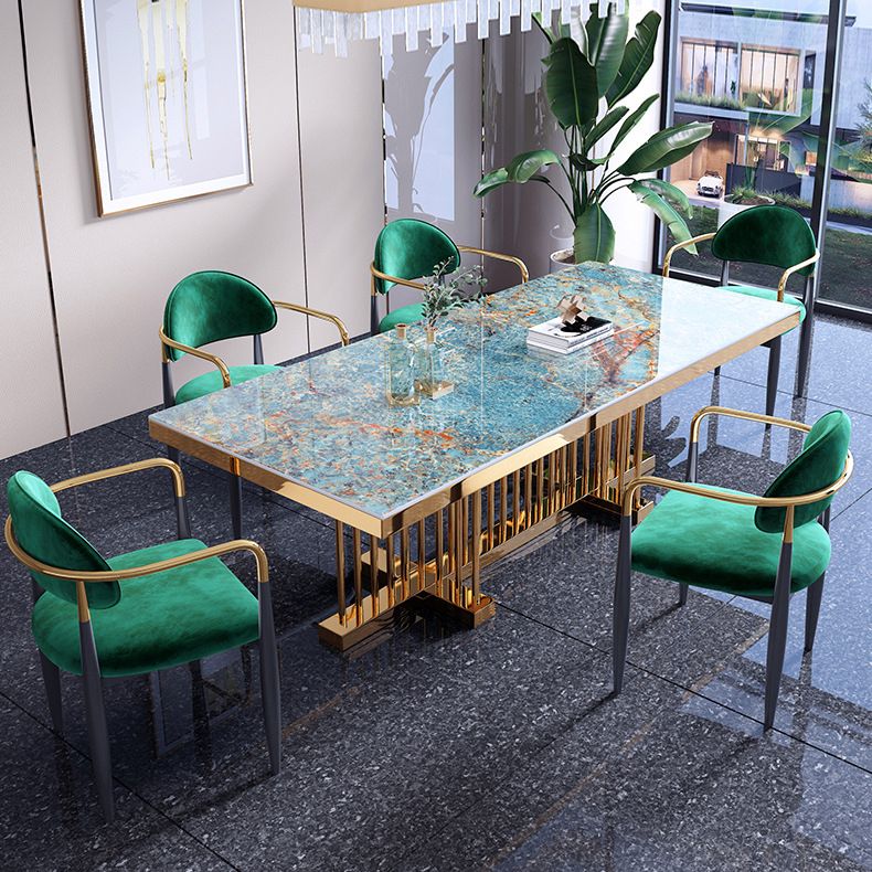 Luxury Sintered Stone Top Dining Table in Blue Rectangle Table with Gold Metal Pedestal Clearhalo ' dining_table' 'Dining Tables & Seating' 'Dining Tables' 'furn' 'furn_dining_table' 'Furniture' 'furniture_dining_table' 'Kitchen & Dining Furniture' 'kitchen&dining_furn' 'kitchen' 'kitchen_dining_table' 1200x1200_e637cdbd-a9ac-44b8-9117-9d9f57b52a1b