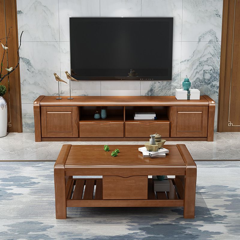 Traditional TV Console Rubber Wood Open Storage TV Stand Console for Living Room Clearhalo 'furn' 'furn_tv_stands_entertainment_centers' 'Furniture' 'Living Room Furniture' 'TV Stands & Entertainment Centers' 'TV Stands & Media Storage Furniture' 'tv_stands_entertainment_centers' 1200x1200_e639a7c9-6100-473b-ab14-aeda62e03d3a