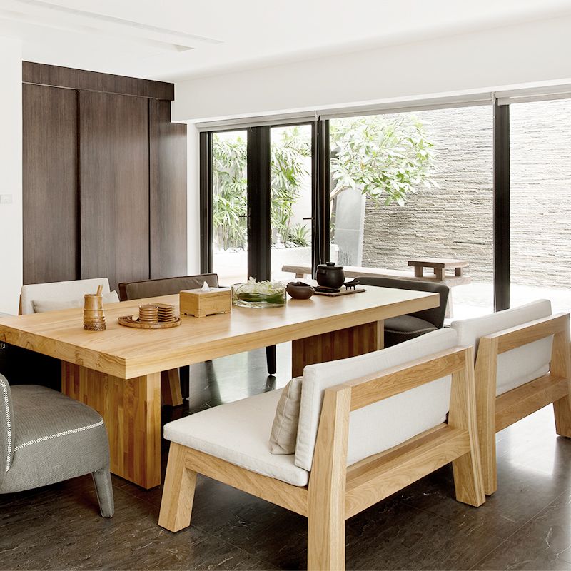 Modern Style Dining Table Rectangle Solid Wood Dining Table with Double Pedestal Clearhalo 'Dining Tables & Seating' 'Dining Tables' 'dining_table' 'furn' 'furn_dining_table' 'Furniture' 'Kitchen & Dining Furniture' 1200x1200_e63cb46d-c2e8-4888-870c-a66f428cb6bc