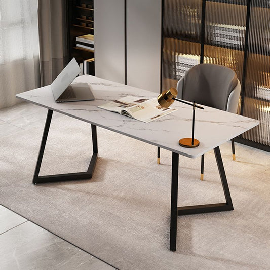 Scrivania rettangolare grigia/bianca scrivania da letto da letto con gambe metalliche