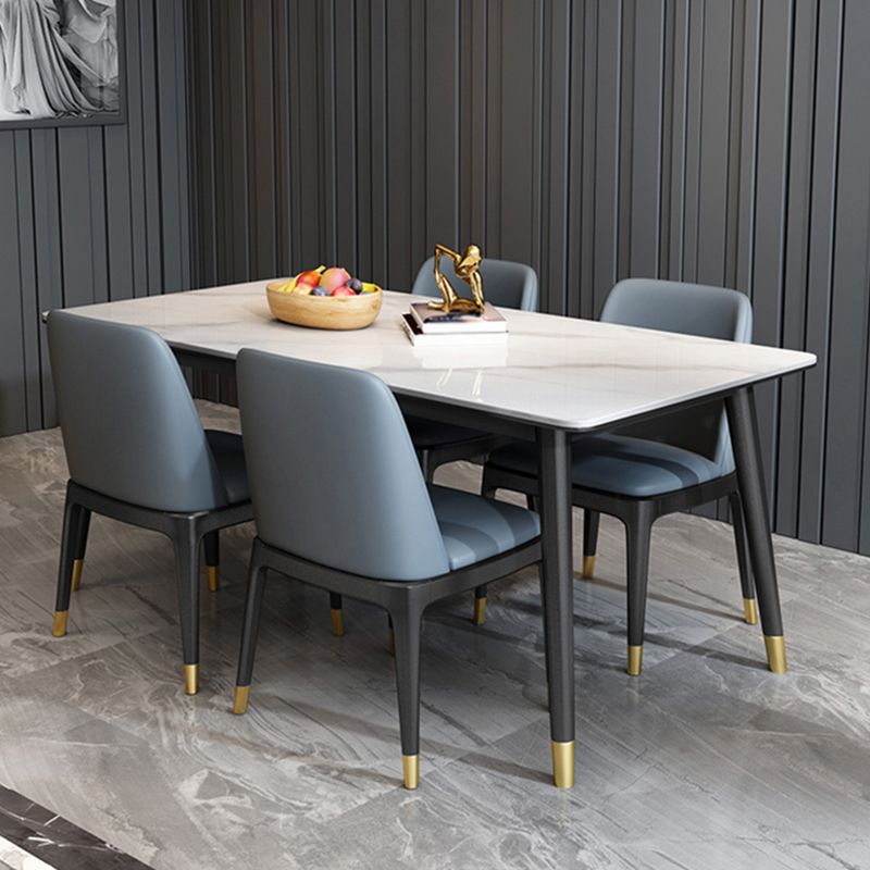 Scandinavian Metallic Fixed Dining Table Rectangle Formal Dinette Set with Balck Base Clearhalo 'Dining Room Sets' 'Dining Tables & Seating' 'dining_room_set' 'furn' 'furn_dining_room_set' 'Furniture' 'furniture_dining_room_set' 'Kitchen & Dining Furniture' 'kitchen&dining_furn' 'kitchen' 1200x1200_e63d4fdb-2fc7-41dc-be59-2d60de35975e