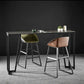 Mesa rectangular contemporánea con altura de barra, mesa de comedor interior de hierro y piedra