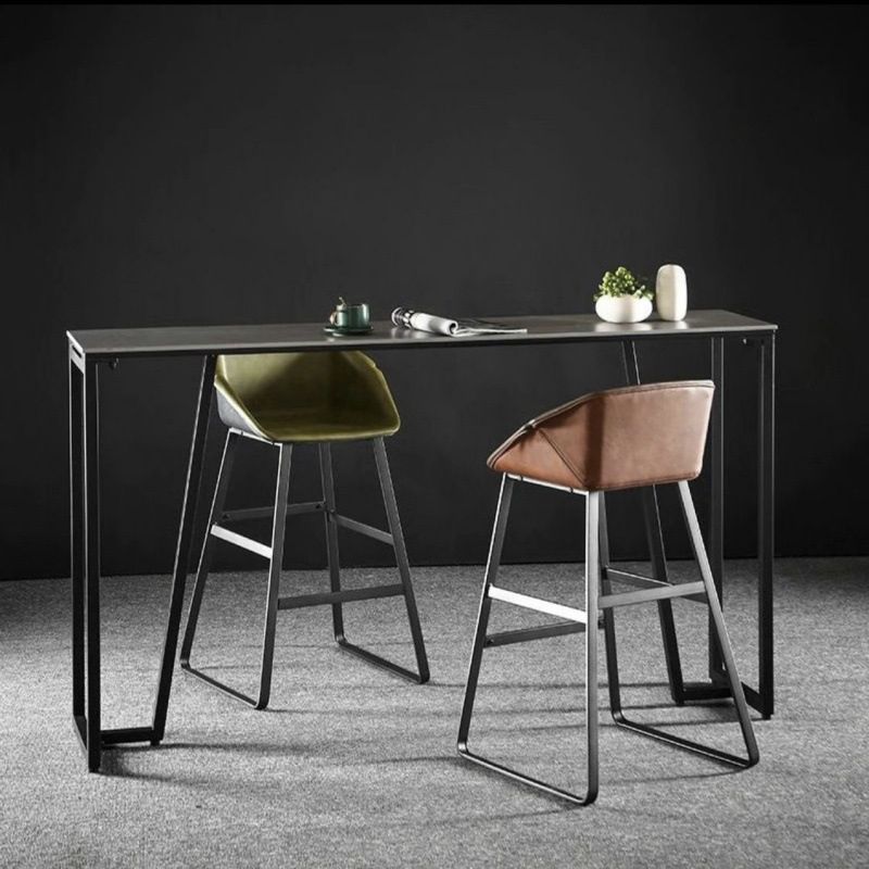 Mesa rectangular contemporánea con altura de barra, mesa de comedor interior de hierro y piedra