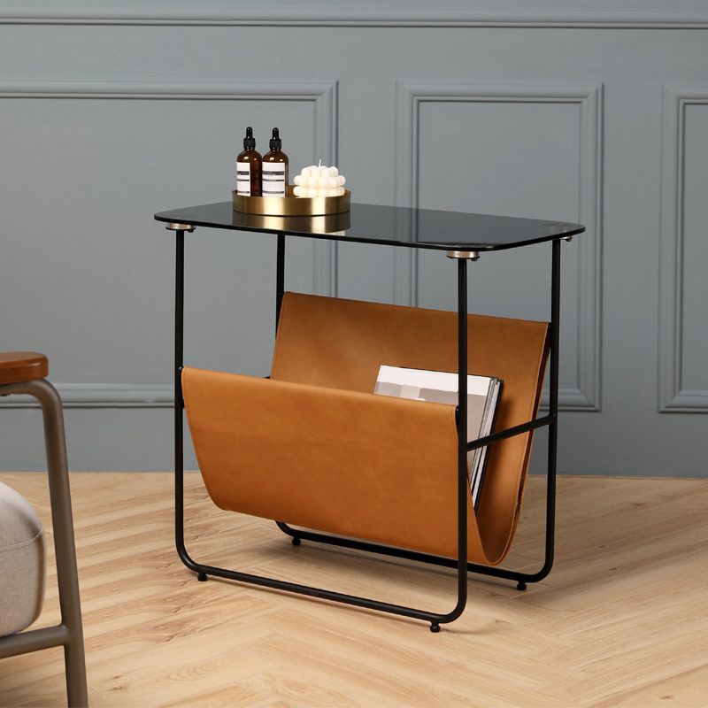 Rectangular Glass Top End Table Modern 23.22" Tall Storage Side Table Clearhalo 'Coffee & Accent Tables' 'End & Side Tables' 'end_side_tables' 'furn' 'furn_end_side_tables' 'Furniture' 'Living Room Furniture' 1200x1200_e63fd1f5-d00e-4327-916a-bf927b4debc9