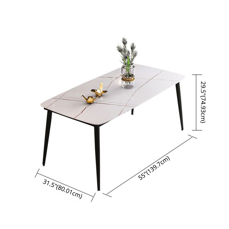Modern Style Sintered Stone Dining Table with White Rectangle Shape Table and 4 Legs Base Clearhalo 'Dining Room Sets' 'Dining Tables & Seating' 'dining_room_set' 'furn' 'furn_dining_room_set' 'Furniture' 'furniture_dining_room_set' 'Kitchen & Dining Furniture' 'kitchen&dining_furn' 'kitchen' 1200x1200_e643d673-b0e3-410c-8f6c-77ac03e3e35e