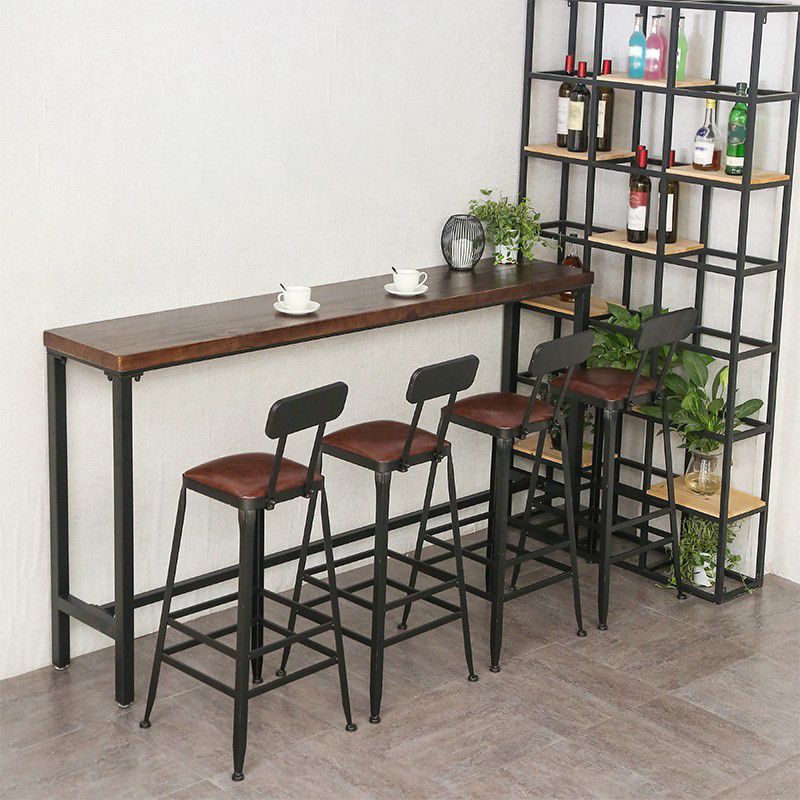 Industrial Brown Pub Table Rectangle Solid Wood Bar Height Table with Trestle Base Clearhalo 'Bar Furniture' 'Bar Tables' 'bar_tables' 'furn' 'furn_bar_tables' 'Furniture' 'Kitchen & Dining Furniture' 1200x1200_e64b9c60-4ec6-46a6-bbd4-86a85d68d9e0