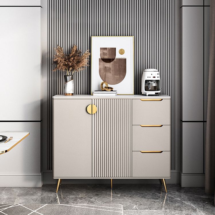 Gabinete paralero de la sala de estar de madera Glam Credenza con almacenamiento y cajones
