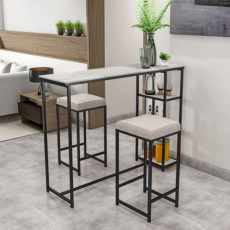 Glam Rectangle Indoor Bar Dining Table Iron Trestle Pedestal Bistro Table with Shelve Clearhalo 'Bar Furniture' 'Bar Tables' 'bar_tables' 'furn' 'furn_bar_tables' 'Furniture' 'furniture_bar_tables' 'Kitchen & Dining Furniture' 'kitchen&dining_furn' 'kitchen' 1200x1200_e64f1894-37d2-4e51-833a-7df41c4c324c