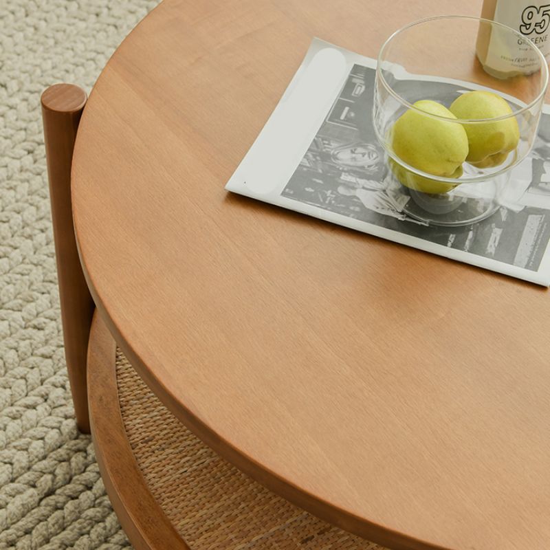 Round Glass/ Wood Top Coffee Table 4 Legs Cocktail Table with Shelf Clearhalo 'Coffee & Accent Tables' 'Coffee Tables' 'coffee_tables' 'furn' 'furn_coffee_tables' 'Furniture' 'Living Room Furniture' 1200x1200_e64fa9a0-8c8d-4bf7-94e1-37aec7b2465a