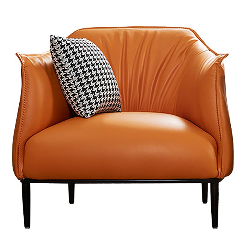 Modern Style Leather Armrest Fixed Backrest Black Base Upholstered Armed Chair