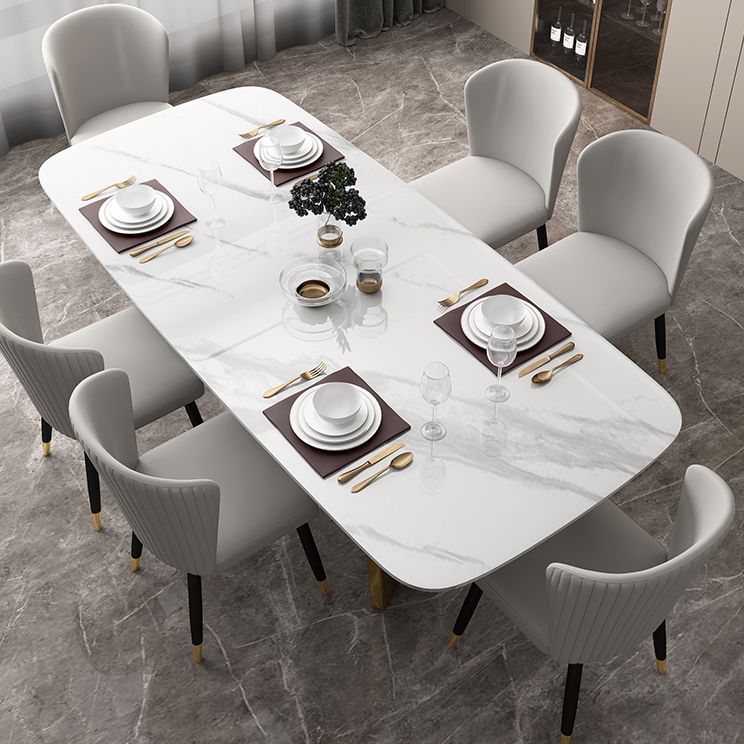 Luxury Sintered Stone Top Table Rectangle Table with Trestle Base in Gold Clearhalo 'Dining Tables & Seating' 'Dining Tables' 'dining_table' 'furn' 'furn_dining_table' 'Furniture' 'furniture_dining_table' 'Kitchen & Dining Furniture' 'kitchen' 'kitchen_dining_table' 1200x1200_e6592fcc-8aa4-44a6-957d-7b09a3fb5631