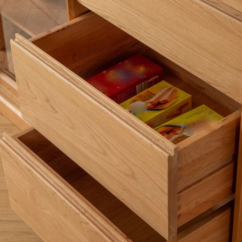 Contemporary Brown Sliding Doors Sideboard Solid Wood Buffet Table with 4 Drawers Clearhalo 'buffet_sideboard' 'Buffets & Sideboards' 'furn' 'furn_buffet_sideboard' 'Furniture' 'Kitchen & Dining Furniture' 1200x1200_e65a3f9e-7277-48fd-ac98-40de4ce83888