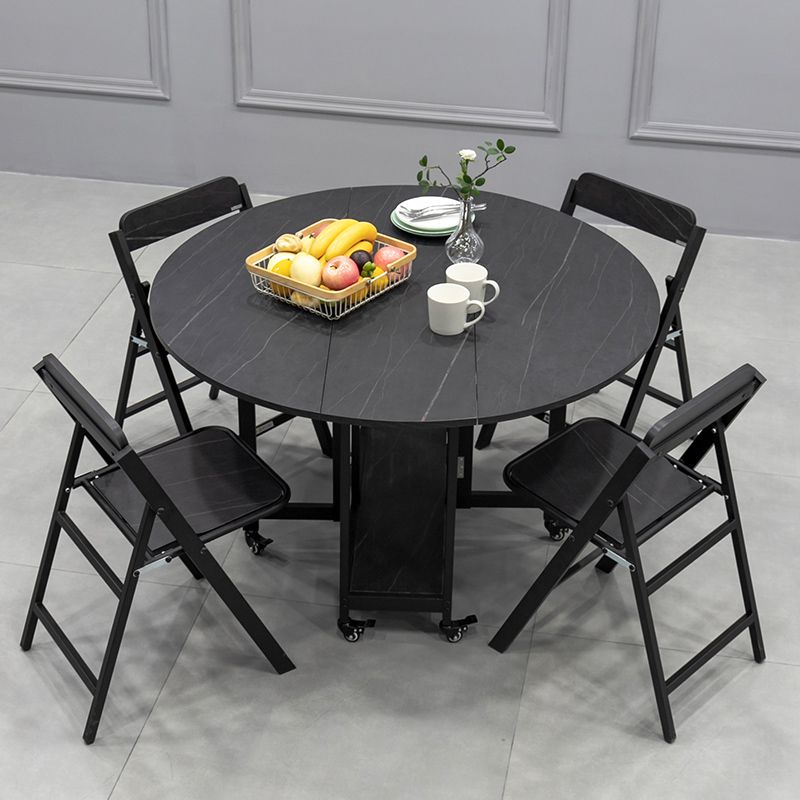 Foldable Wooden Top Table Extendable Round Table in Black (only table) Clearhalo ' dining_table' 'Dining Tables & Seating' 'Dining Tables' 'Furniture' 'furniture_dining_table' 'Kitchen & Dining Furniture' 'kitchen&dining_furn' 'kitchen' 'kitchen_dining_table' 1200x1200_e65ac99d-11f7-4083-97c7-f651cf289390