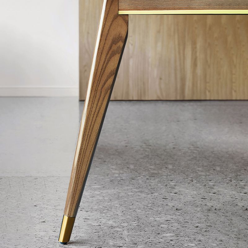 Mesa de comedor de piedra blanca rectangular contemporánea con 4 pies de madera