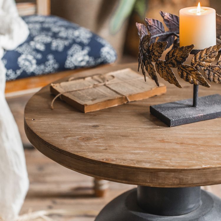 French Country Style Pedestal Base Base Round Old Solid Wood Table