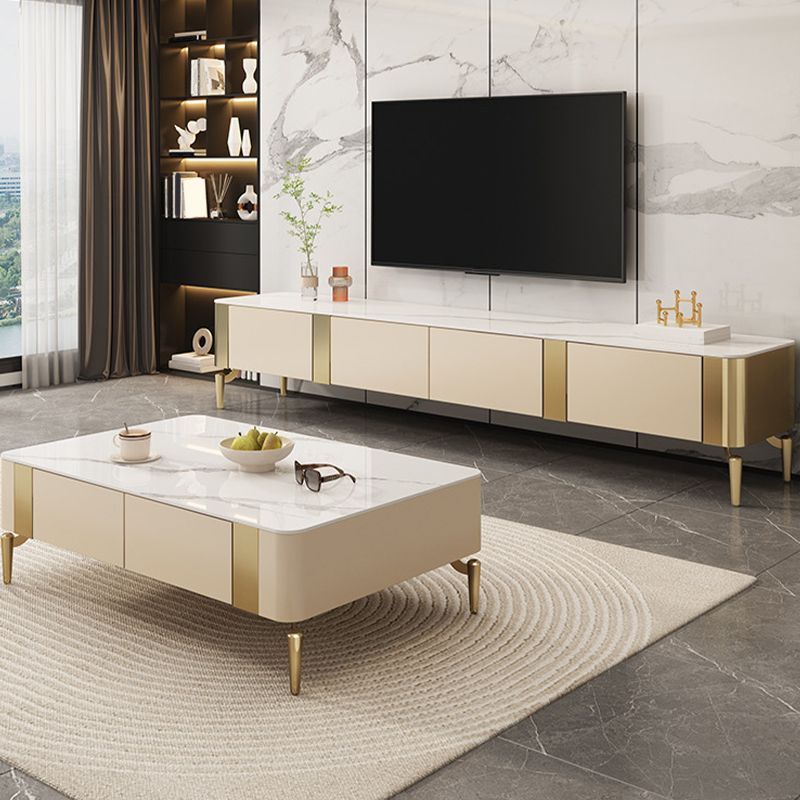 Console multimediale contemporanea Supporto multimediale per TV in pietra con cassetti