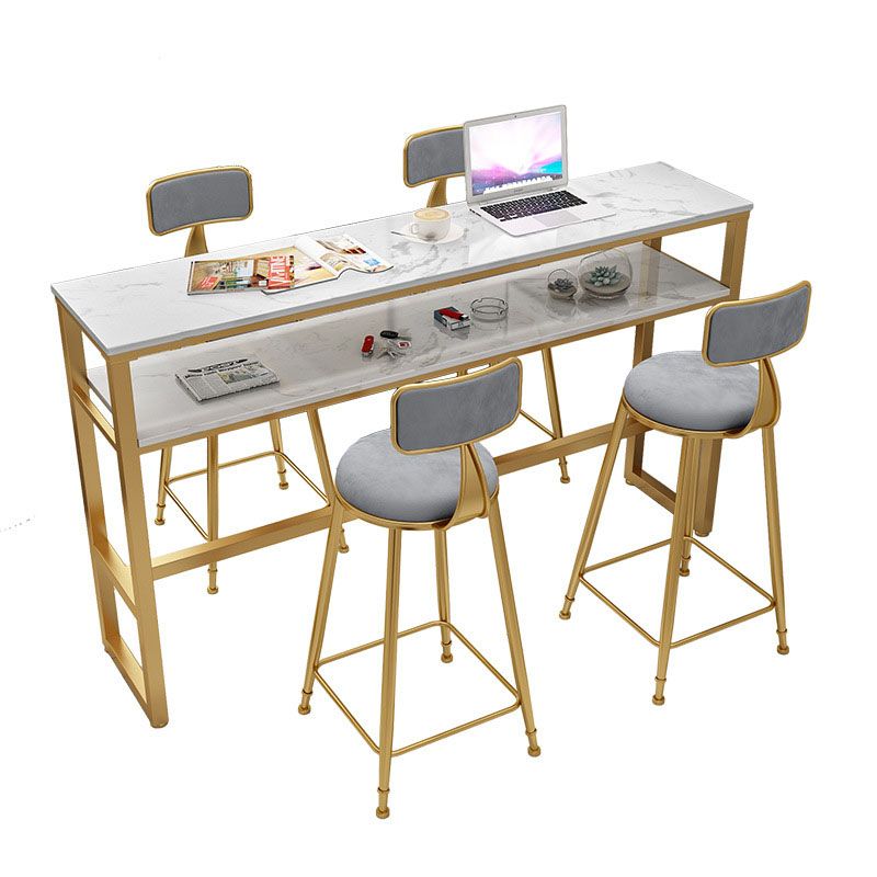 Glam Style 1/2/5 Pieces Faux Marble Bar Table Set Fixed Table Counter Set for Home Use Clearhalo 'Bar Furniture' 'furn' 'furn_home_bar_bar_sets' 'Furniture' 'Home Bars & Bar Sets' 'home_bar_bar_sets' 'Kitchen & Dining Furniture' 1200x1200_e664fab0-f2e5-4923-9b82-07b8d4e21b9b