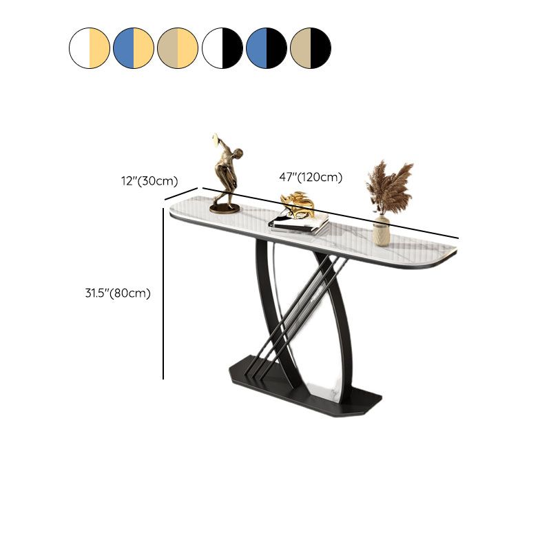 12 Inch Wide Glam Accent Table Stone Half Moon Console Table for Hall