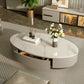 Glam 13.7" H Oval Slate Coffee Table Iron Drum Cocktail Table with Drawer Clearhalo 'Coffee & Accent Tables' 'Coffee Tables' 'coffee_tables' 'furn' 'furn_coffee_tables' 'Furniture' 'Living Room Furniture' 1200x1200_e66d6738-45d4-49fb-9fc9-e89b6e88b941