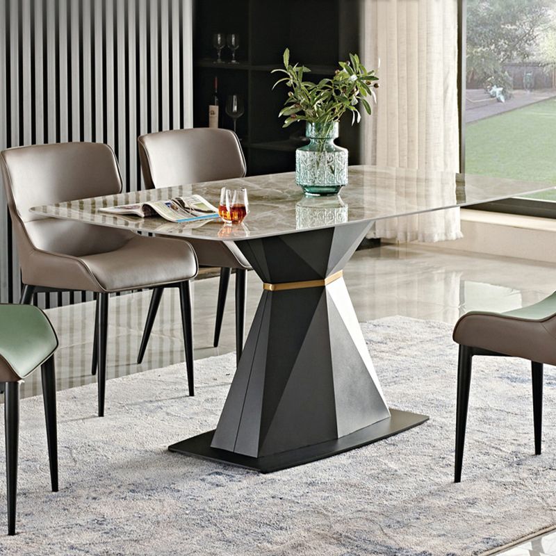 Metal Traditional Luxury Rectangular Table Sintered Stone Dining Table with Pedestal Base Clearhalo ' dining_table' 'Dining Tables & Seating' 'Dining Tables' 'furn' 'furn_dining_table' 'Furniture' 'furniture_dining_table' 'Kitchen & Dining Furniture' 'kitchen&dining_furn' 'kitchen' 'kitchen_dining_table' 1200x1200_e672713d-e088-43ed-b009-e3994abff333