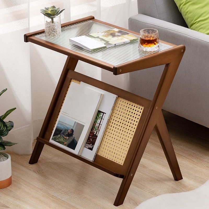 Asian Style Accent Side Table Wood and Glass with Storage and Shelf Corner Table Clearhalo 'Coffee & Accent Tables' 'End & Side Tables' 'end_side_tables' 'furn' 'furn_end_side_tables' 'Furniture' 'Living Room Furniture' 1200x1200_e6756828-5658-47b2-b65e-9b85a5ff2616
