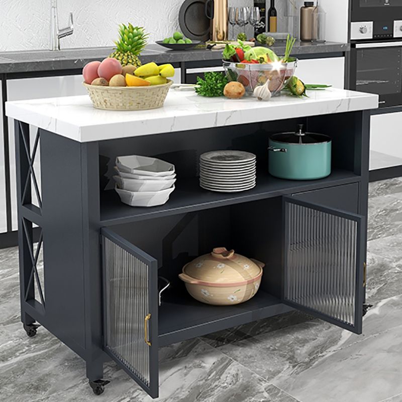 Contemporary Marble Kitchen Trolley Stationary Kitchen Trolley with Drawer Clearhalo 'furn' 'furn_kitchen_islands_carts' 'Furniture' 'Kitchen & Dining Furniture' 'Kitchen Islands & Carts' 'kitchen_islands_carts' 1200x1200_e676f807-c44c-4cca-ae95-72d783a011e7