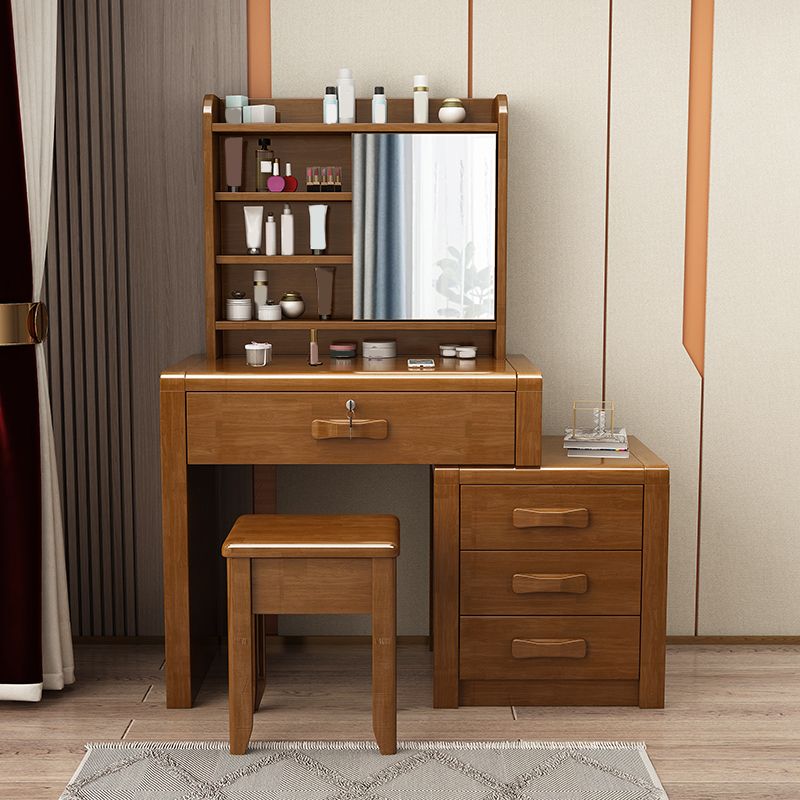 Solid Wood Makeup Vanity Desk Table Scandinavian 4 Drawer Dressing Table